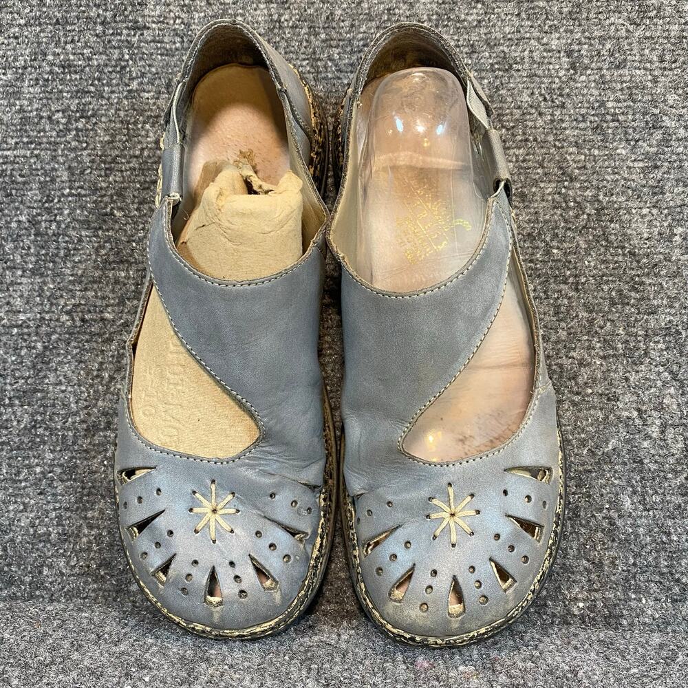 Rieker Daisy 15 Blue Leather Laser Cut Slip On Mary Jane Shoes Womens 8 EU 38